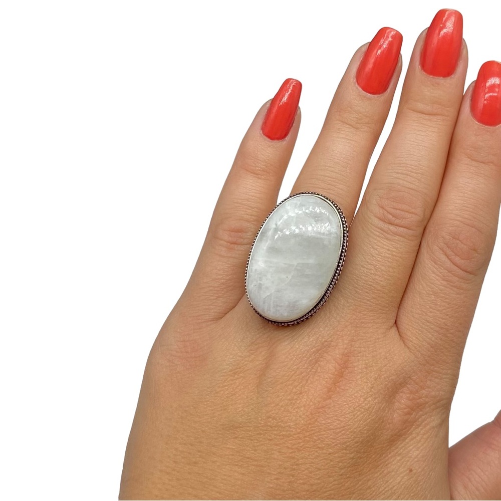 Rainbow Moonstone Ring Size 9.5 Sterling Silver 925 Chunky Stone Boho Statement